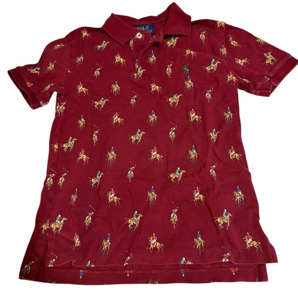 Polo by Ralph Lauren Kids Burgundy Polo Shirt with Equestrian Print